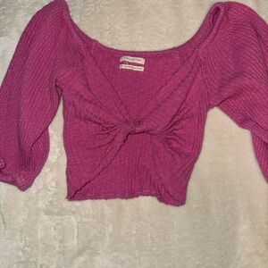 Urban Outfitters Pink Puff Sleeve Crop Blouse